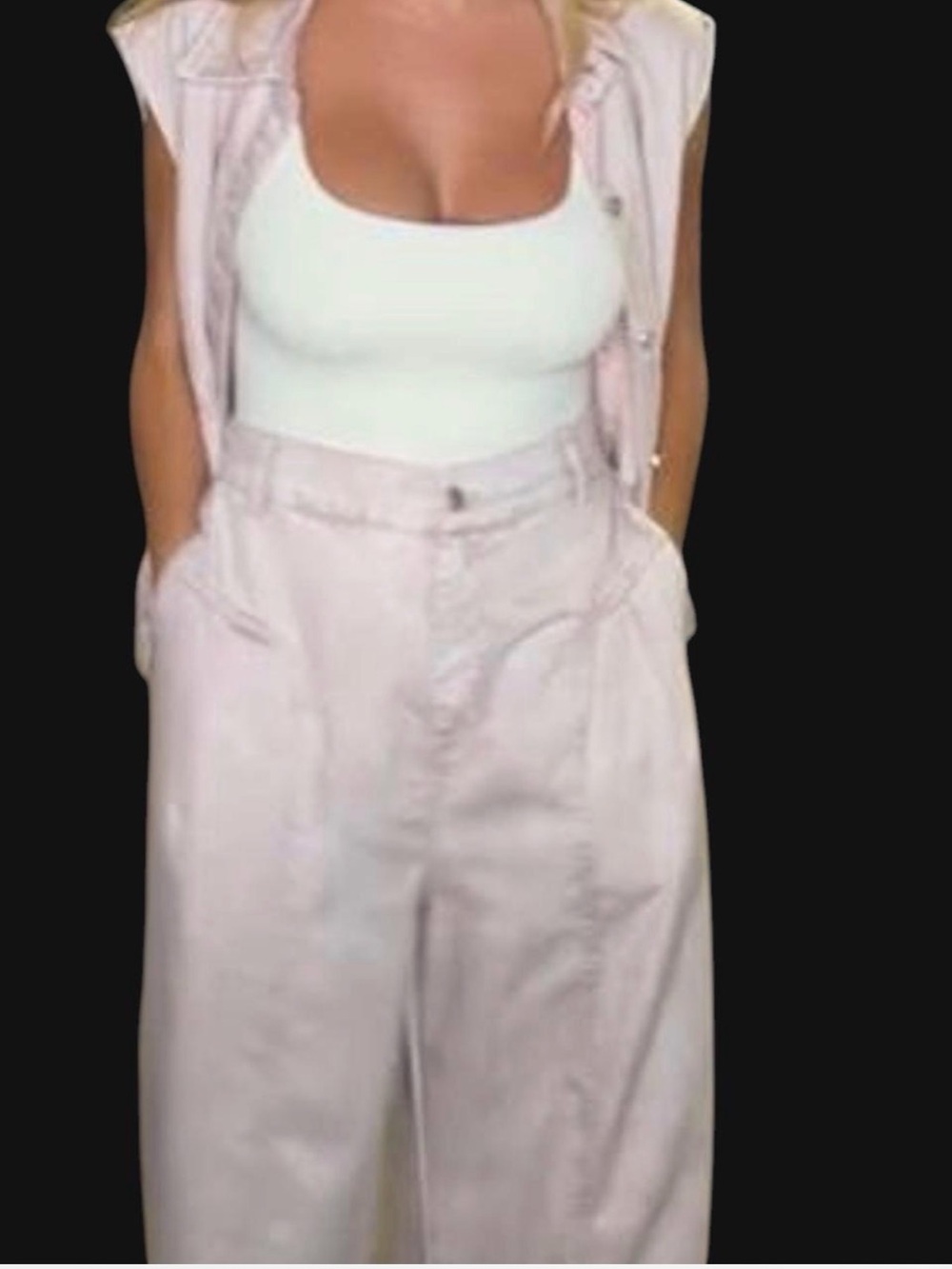 Sleeveless Pink acid wash pink thin material Wide-Leg Pants & Cropped Vest Set.